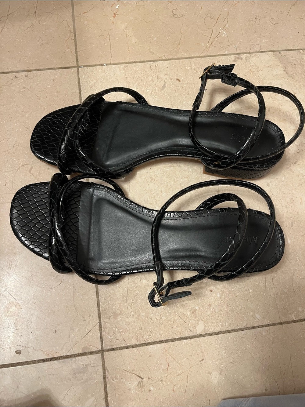 Women's Black Braided Ankle-Strap Sandals